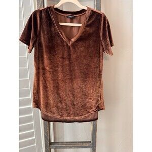Amaryllis Velvet Top Size Medium Copper Short Sleeve V Neck Blouse